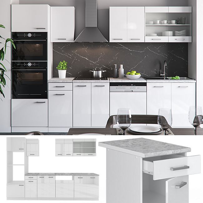 Vicco Kuche R Line 300 Cm Kuchenzeile Kuchenblock Einbaukuche Weiss Hochglanz Online Kaufen Bei Netto